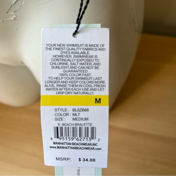 NWT The Bikini Lab Women's Two Piece Swimsuit Medium Blue Orange Stripes Groovy - Picture 6 of 6